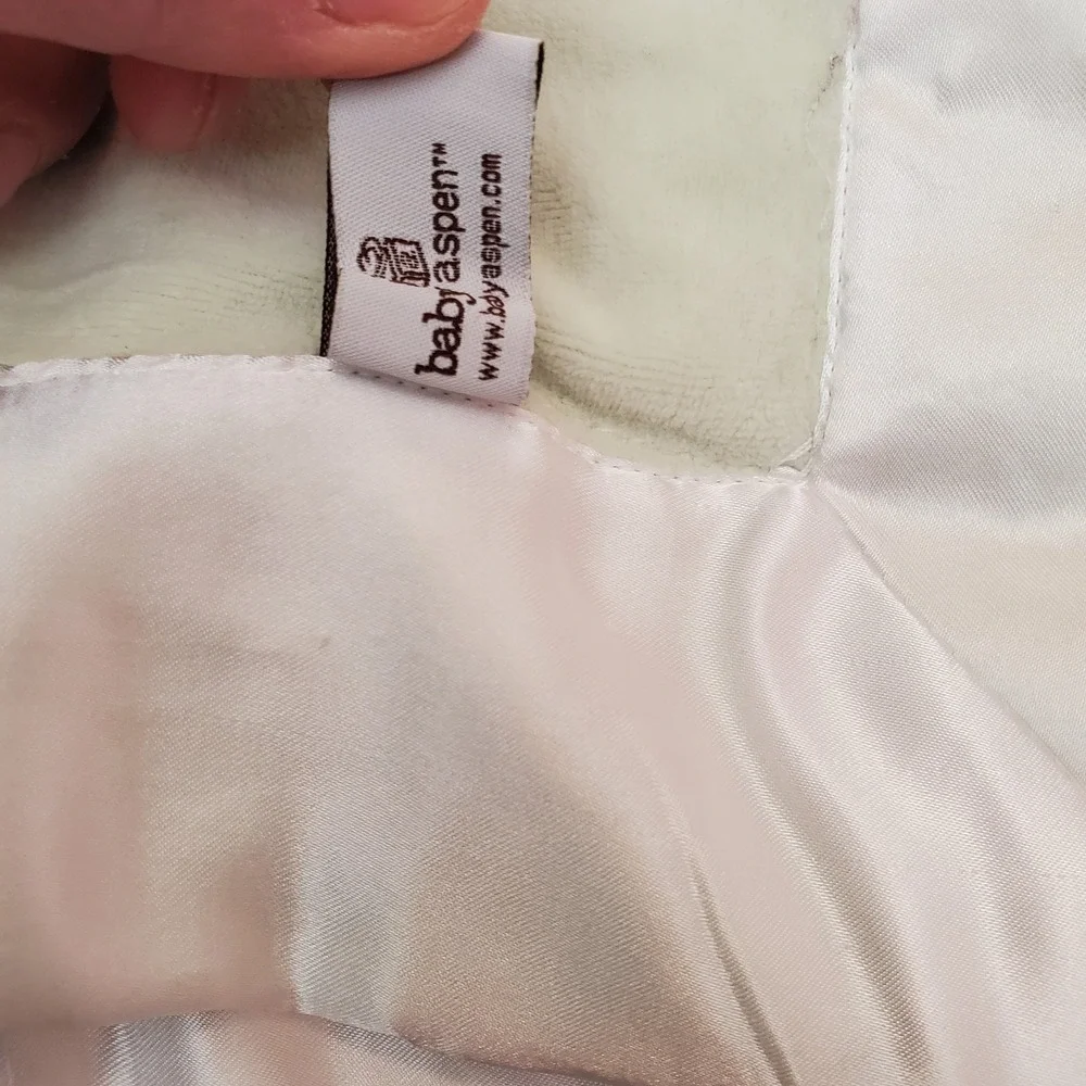 BABY ASPEN White Rosette Satin‎ Trim Plush Baby Blanket Soft Green  Back